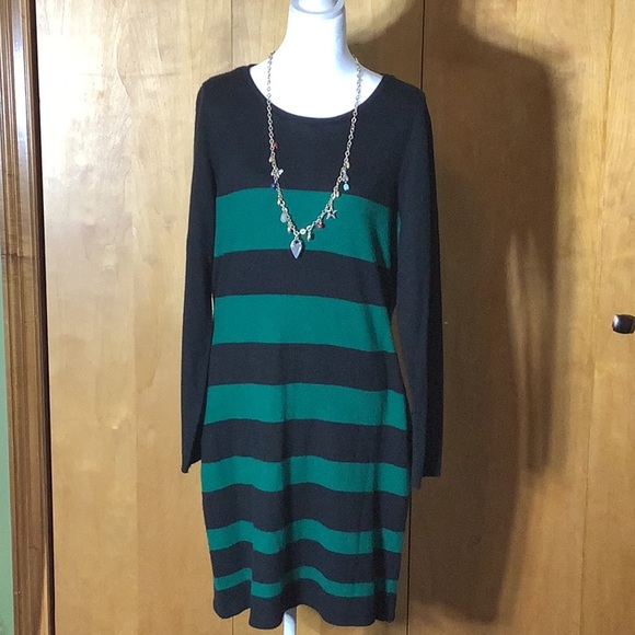 AB Studio Dresses & Skirts - AB Studio Black and Green striped sweater dress, size large